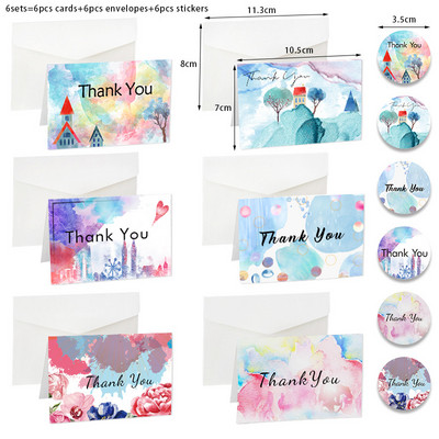 6 készlet virág kaktusz Köszönöm Gfit esküvői meghívó borítékokkal matricákkal Üres belső képeslap Összecsukható üdvözlőlapok