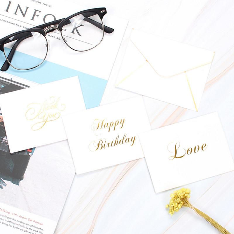 40db/tétel Aranyozás Kézírás Fehér Egyszerű Party Üdvözlőkártya/Köszönöm Hagyjon üzenetet Papír Kártyák Esküvői Szerelem/Otthon