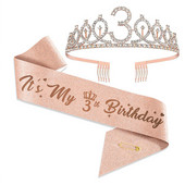 3 4 5 6 7 8 9 Kalnų krištolinio akmens karūna Tiara gimtadienio jubiliejaus papuošimas Su gimtadieniu Satin Sash Vakarėlio reikmenys