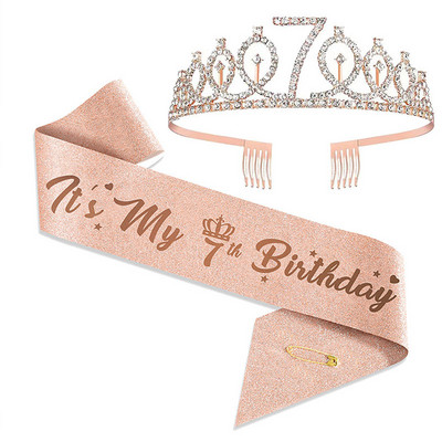 3 4 5 6 7 8 9 Kalnų krištolinio akmens karūna Tiara gimtadienio jubiliejaus papuošimas Su gimtadieniu Satin Sash Vakarėlio reikmenys