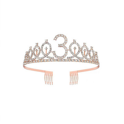 3 4 5 6 7 8 9 Kalnų krištolinio akmens karūna Tiara gimtadienio jubiliejaus papuošimas Su gimtadieniu Satin Sash Vakarėlio reikmenys