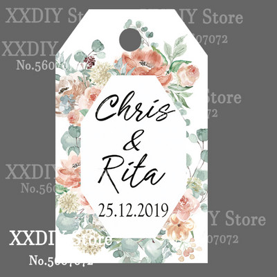 XXDIY- 100 buc Etichetă de personalizare Cadou personalizat/Botez/Ziua de naștere/nunță Etichetă cu etichete cu orificii, textul dvs.