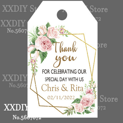 XXDIY- 100 buc Etichetă de personalizare Cadou personalizat/Botez/Ziua de naștere/nunță Etichetă cu etichete cu orificii, textul dvs.