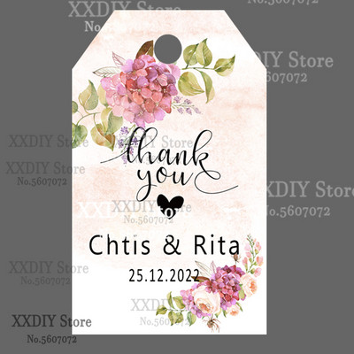 XXDIY- 100 buc Etichetă de personalizare Cadou personalizat/Botez/Ziua de naștere/nunță Etichetă cu etichete cu orificii, textul dvs.