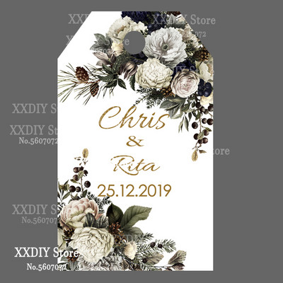 XXDIY- 100 buc Etichetă de personalizare Cadou personalizat/Botez/Ziua de naștere/nunță Etichetă cu etichete cu orificii, textul dvs.