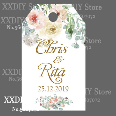 XXDIY- 100 buc Etichetă de personalizare Cadou personalizat/Botez/Ziua de naștere/nunță Etichetă cu etichete cu orificii, textul dvs.