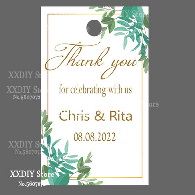 XXDIY- 100 buc Etichetă de personalizare Cadou personalizat/Botez/Ziua de naștere/nunță Etichetă cu etichete cu orificii, textul dvs.