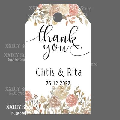 XXDIY- 100 buc Etichetă de personalizare Cadou personalizat/Botez/Ziua de naștere/nunță Etichetă cu etichete cu orificii, textul dvs.