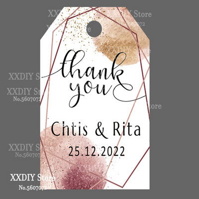 XXDIY- 100 buc Etichetă de personalizare Cadou personalizat/Botez/Ziua de naștere/nunță Etichetă cu etichete cu orificii, textul dvs.