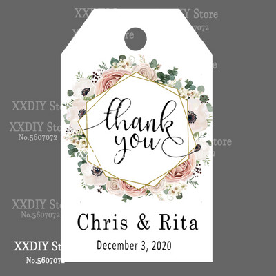 XXDIY- 100 buc Etichetă de personalizare Cadou personalizat/Botez/Ziua de naștere/nunță Etichetă cu etichete cu orificii, textul dvs.