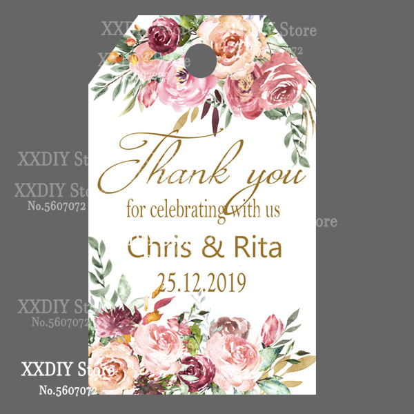 XXDIY- 100 buc Etichetă de personalizare Cadou personalizat/Botez/Ziua de naștere/nunță Etichetă cu etichete cu orificii, textul dvs.