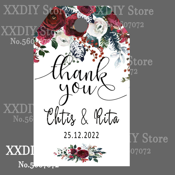 XXDIY- 100 buc Etichetă de personalizare Cadou personalizat/Botez/Ziua de naștere/nunță Etichetă cu etichete cu orificii, textul dvs.