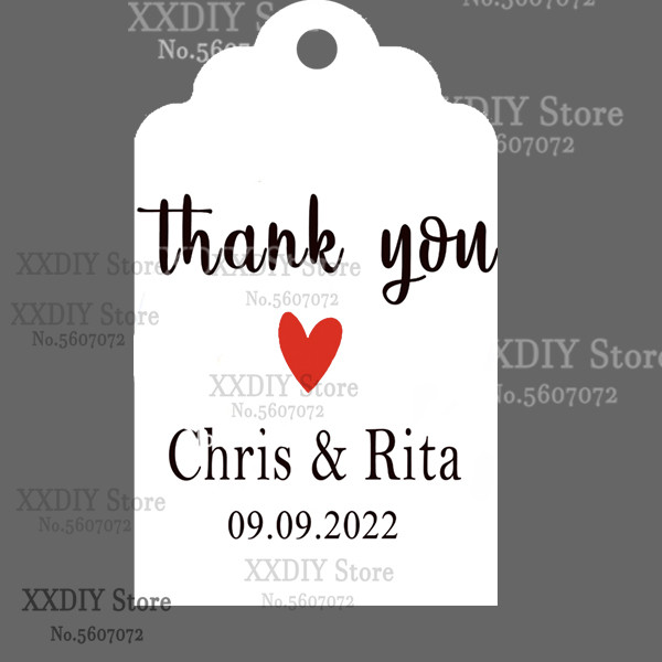 XXDIY- 100 buc Etichetă de personalizare Cadou personalizat/Botez/Ziua de naștere/nunță Etichetă cu etichete cu orificii, textul dvs.