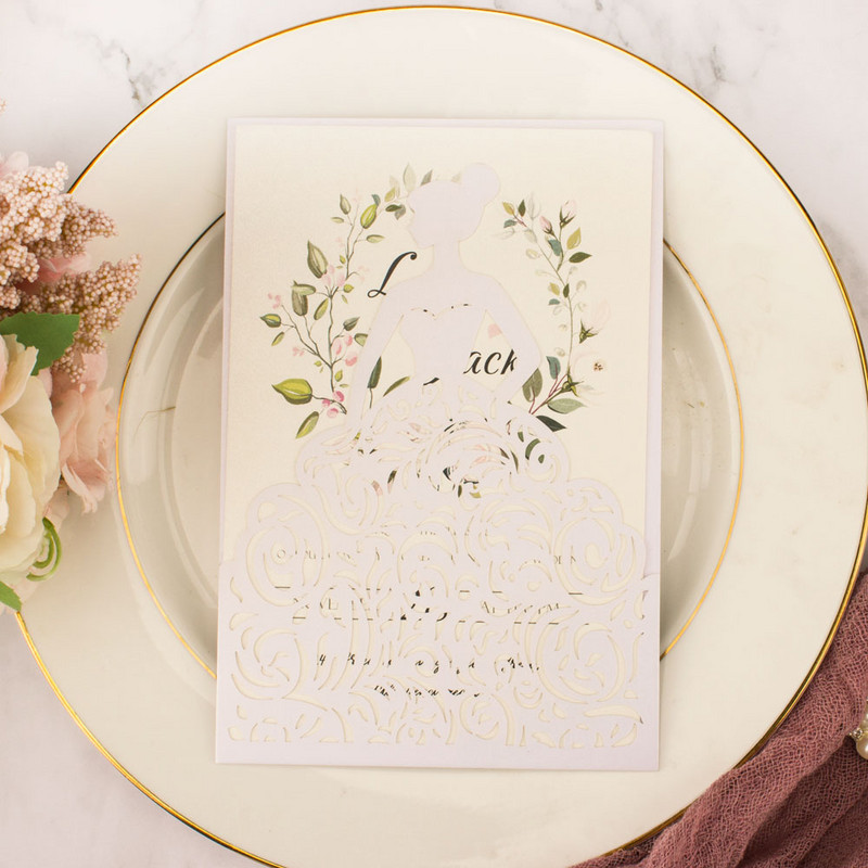 1 buc. Livrare gratuită felicitări de invitație de nuntă de hârtie tăiată cu laser pentru fete pentru mis Quince 15th Bridal Show ziua de naștere dulce 15 dulce 16