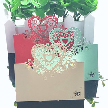 10 цвята, 50 бр. Любовно сърце, лазерно изрязване на сватбено тържество Маса с имена, картички с предпочитания декор Сватбена украса Консумативи за рожден ден