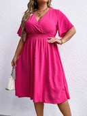 Nagy méretű pöttyös női ruha egyszínű rövid ujjú ruhák Mély V nyakú irodai női köntös Nyári női napruha ruhák