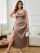 Nagy méretű női ujjatlan Criss Cross hát nélküli oldalra osztott pántos parti maxi ruhák szatén Sling csuklós nyakú tömör Cami köntös