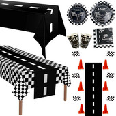 Sacīkšu dzimšanas dienas rotājumi Ceļu galdauts Sacīkšu trases galdauts skrējējs Galda karogs bērniem Automašīnu tēmas dzimšanas dienas svinību piederumi