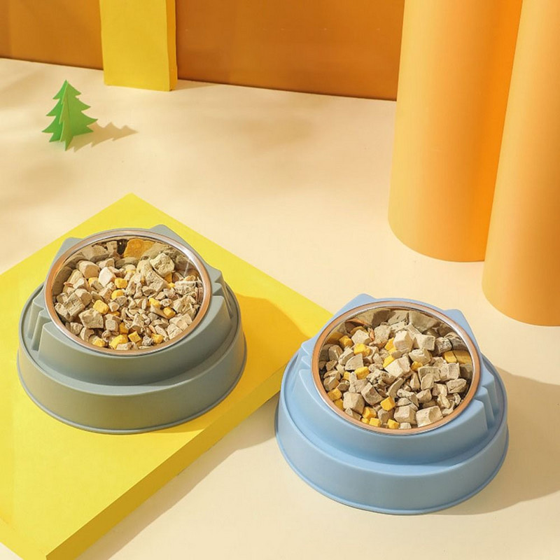 Cat Face Design Macska nyakvédő edény műanyag csúszásmentes talppal, 15 fokban megdöntött, rozsdamentes acél cica