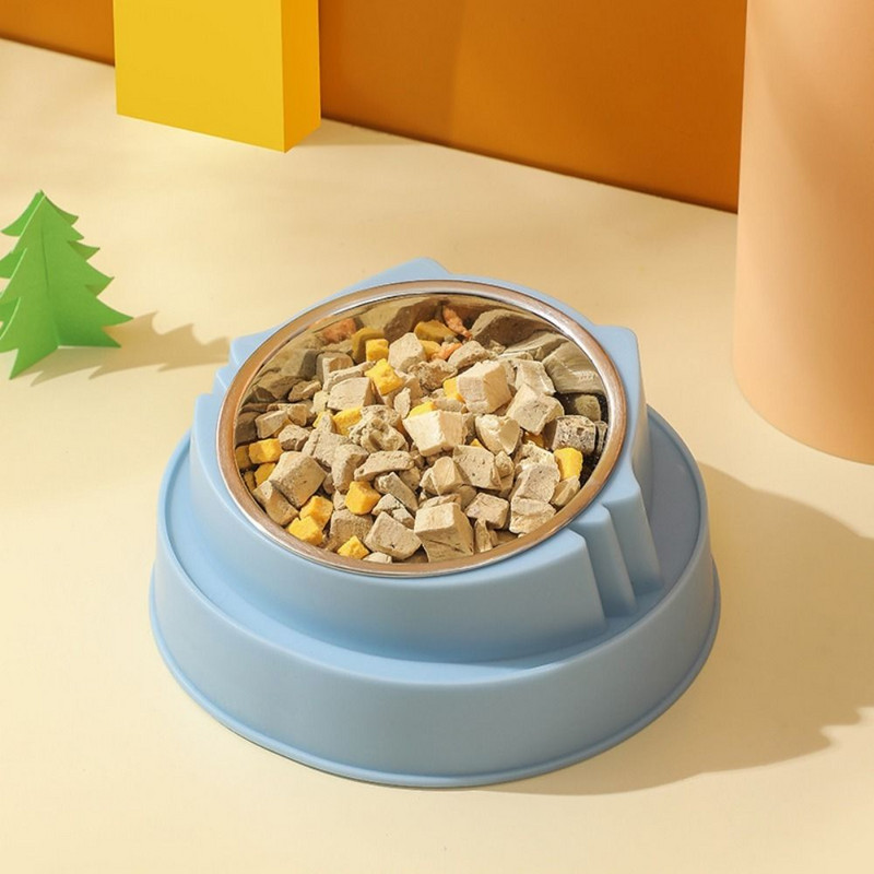 Cat Face Design Macska nyakvédő edény műanyag csúszásmentes talppal, 15 fokban megdöntött, rozsdamentes acél cica