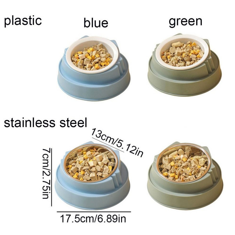 Cat Face Design Macska nyakvédő edény műanyag csúszásmentes talppal, 15 fokban megdöntött, rozsdamentes acél cica