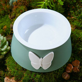 Balta porcelāna tauriņa imitācijas kaķu bļoda, plastmasas pret apgāšanos kucēnu barošanas trauks, noņemams multfilmas tauriņš