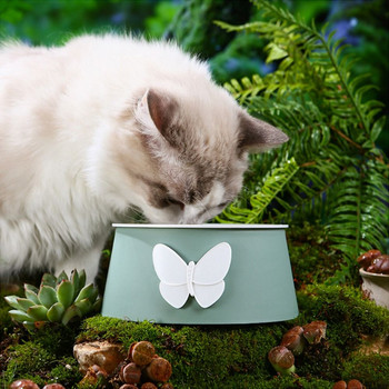 Απομίμηση λευκής πορσελάνης πεταλούδα γάτας Πλαστικό αντιαναποδογυριστικό πιάτο τροφοδοσίας κουταβιών Αφαιρούμενο καρτούν πεταλούδα