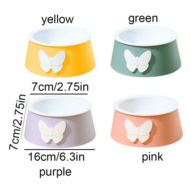 Balta porcelāna tauriņa imitācijas kaķu bļoda, plastmasas pret apgāšanos kucēnu barošanas trauks, noņemams multfilmas tauriņš