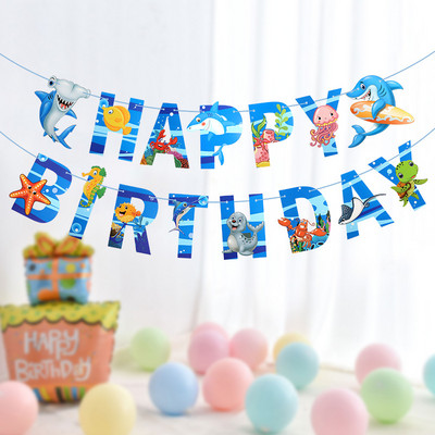 Под морето Декорация за парти Ocean Shark Birthday Banner Happy Birthday Party Decor Kids Boy Girl Baby Shower Party Supplies