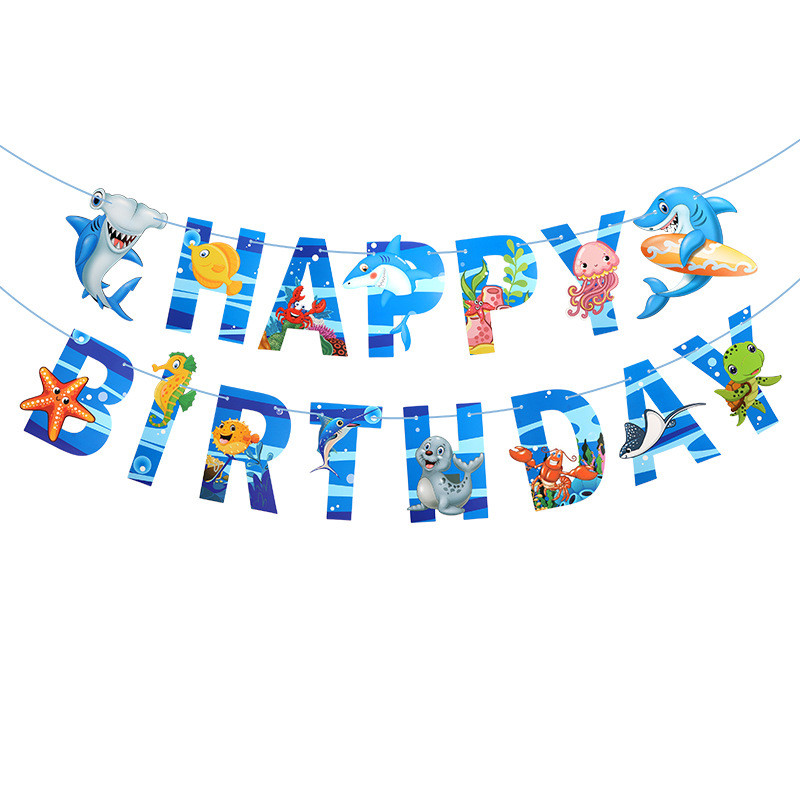 Under the Sea Party dekoráció Ocean Shark születésnapi szalaghirdetés Boldog születésnapi parti dekoráció Gyerek fiú fiú lány baba zuhany parti kellékek