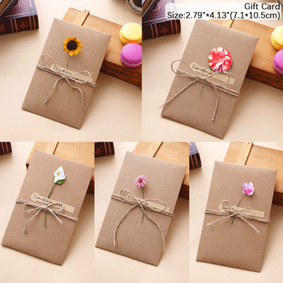 5gab mini aploksne Vintage DIY kraftpapīra ielūguma apsveikuma kartīte ar modes rokām gatavotu sausu ziedu kāzu dāvanu ballītei