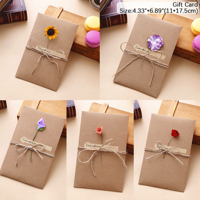 5gab mini aploksne Vintage DIY kraftpapīra ielūguma apsveikuma kartīte ar modes rokām gatavotu sausu ziedu kāzu dāvanu ballītei