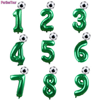 2 бр./лот 32-инчови зелени номерирани балони от фолио 18-инчови футболни хелиеви балони Футболно футболно парти за рожден ден Парти Спортни тематични парти декорации