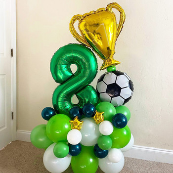 2 бр./лот 32-инчови зелени номерирани балони от фолио 18-инчови футболни хелиеви балони Футболно футболно парти за рожден ден Парти Спортни тематични парти декорации