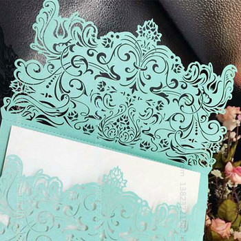 10 бр. Лазерно изрязани ретро Tiffany Сватбени покани Комплект картички Поздравителни картички Сватбен булчински душ Покани за рожден ден Картички 7Z
