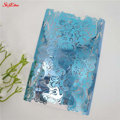 10 buc. Decupat cu laser Vintage Tiffany Invitații de nuntă Kit de felicitări Felicitari de nuntă Felicitari de invitații de zi de naștere 7Z