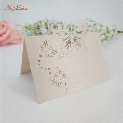 50 vnt. / Lot lazeriu iškirptas drugelis širdies formos sėdynės kortelė Vestuvių pobūvio stalo pavadinimas Vietos kortelės Palankumo stalo dekoravimas 6Z-SH086