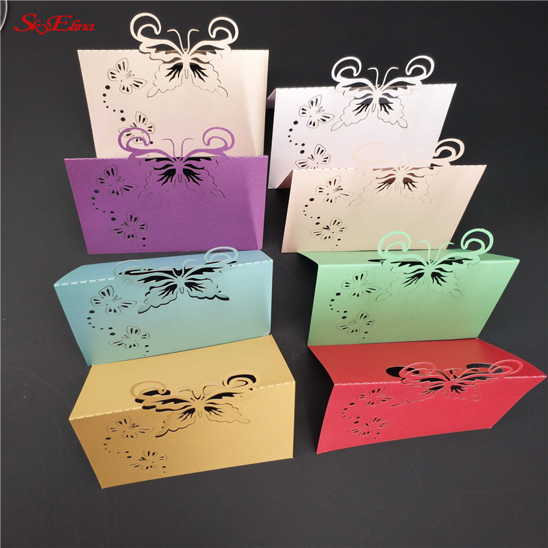 50 vnt. / Lot lazeriu iškirptas drugelis širdies formos sėdynės kortelė Vestuvių pobūvio stalo pavadinimas Vietos kortelės Palankumo stalo dekoravimas 6Z-SH086