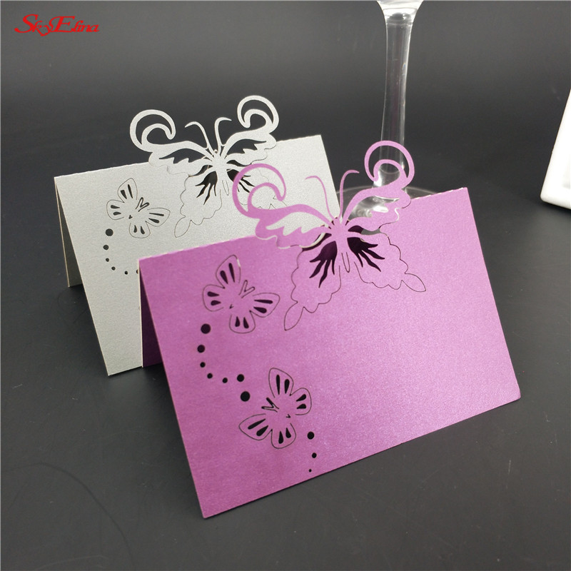 50 vnt. / Lot lazeriu iškirptas drugelis širdies formos sėdynės kortelė Vestuvių pobūvio stalo pavadinimas Vietos kortelės Palankumo stalo dekoravimas 6Z-SH086