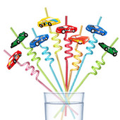 Versenyautó Party Faver 8db 25cm Újrafelhasználható Versenyautó szívószál Két Fast Party Újrafelhasználható Műanyag szívószálka Fiú születésnapi Deco