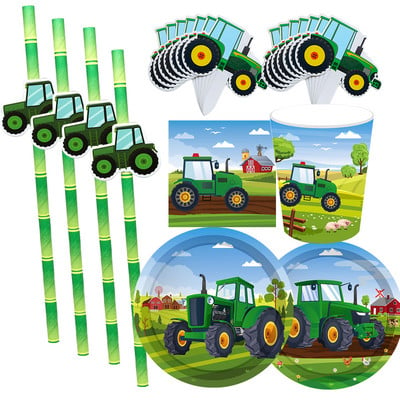 1 set Vehicul Tractor Fermă Vehicul de unică folosință Paie de hârtie Toppers pentru tort pentru decorațiuni de zi de naștere tematice pentru Tractor de fermă pentru băieți