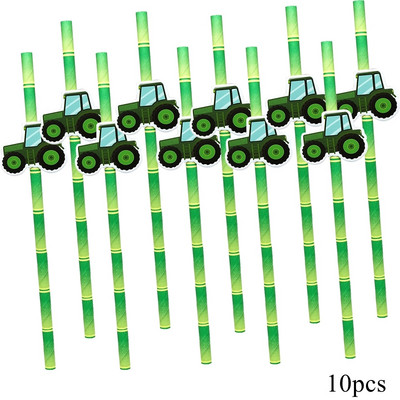 1Szett mezőgazdasági vontatójármű eldobható evőeszközök, papír szívószálas tortafeltétek fiú traktoros témájú születésnapi dekorációhoz