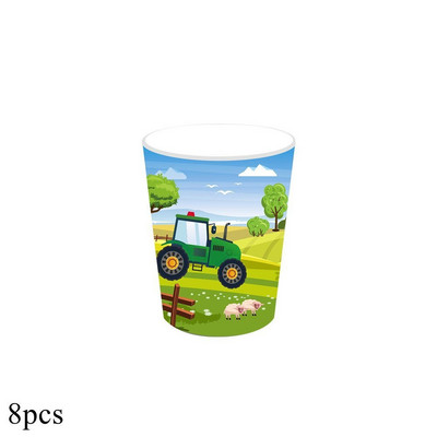 1Szett mezőgazdasági vontatójármű eldobható evőeszközök, papír szívószálas tortafeltétek fiú traktoros témájú születésnapi dekorációhoz