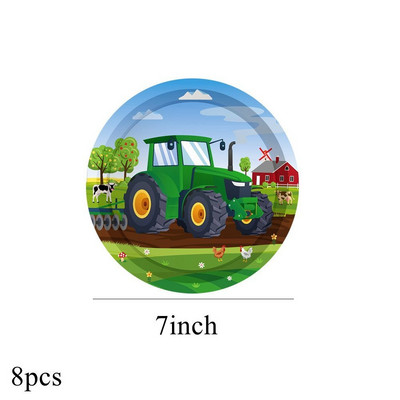1Szett mezőgazdasági vontatójármű eldobható evőeszközök, papír szívószálas tortafeltétek fiú traktoros témájú születésnapi dekorációhoz