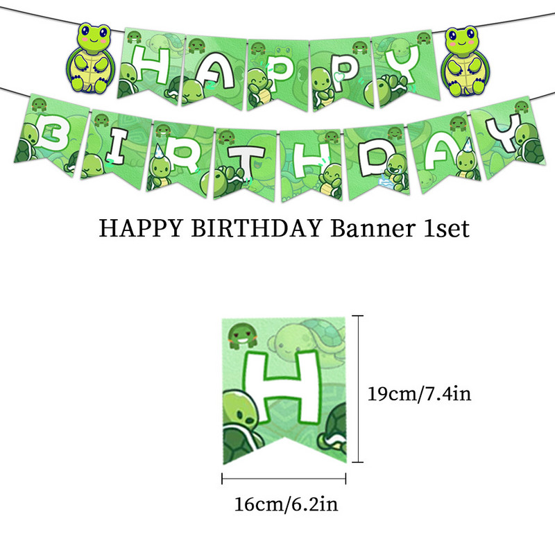 Animacinių filmų Vėžlio gimtadienio puošmena Gražus vėžlys Balionai Baneriai Torto dekoras Vaikai Berniukai Merginos Linksmo vėžlio gimtadienio vakarėlio dekoracijos