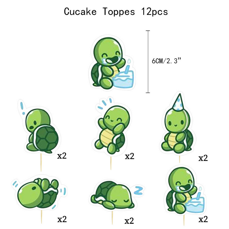 Animacinių filmų Vėžlio gimtadienio puošmena Gražus vėžlys Balionai Baneriai Torto dekoras Vaikai Berniukai Merginos Linksmo vėžlio gimtadienio vakarėlio dekoracijos