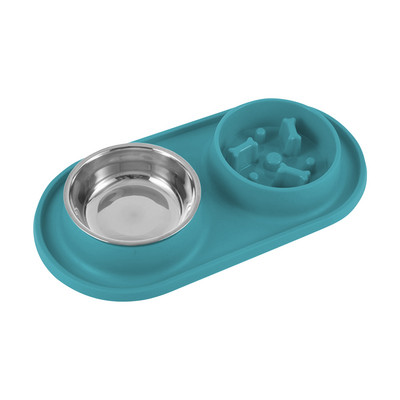 Praktikus univerzális, lassú étkezésű, szivárgásmentes, rozsdamentes acélból készült, biztonságos, csúszásgátló szilikon szőnyeg, könnyen tisztítható, sima szélű, dupla kutyatál