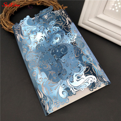 1/10 db tétel Európai csúcskategóriás rózsaszín esküvői meghívó lézerrel vágott virágos csillogó eljegyzési keresztelői meghívók 6Z SH073