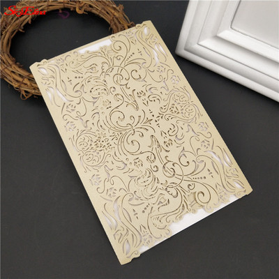 1/10 db tétel Európai csúcskategóriás rózsaszín esküvői meghívó lézerrel vágott virágos csillogó eljegyzési keresztelői meghívók 6Z SH073