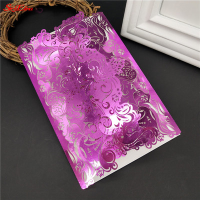 1/10 db tétel Európai csúcskategóriás rózsaszín esküvői meghívó lézerrel vágott virágos csillogó eljegyzési keresztelői meghívók 6Z SH073